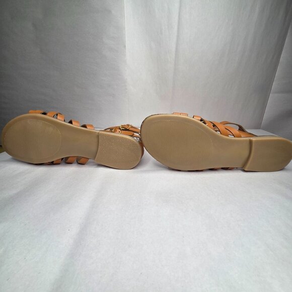 NWT Aqua Women's Emil Cognac Leather Sandals Flats - Picture 4 of 7